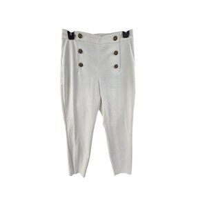 Express Women's Sailer Button High-Rise Ankle Pants White Size 4R Strech Classic